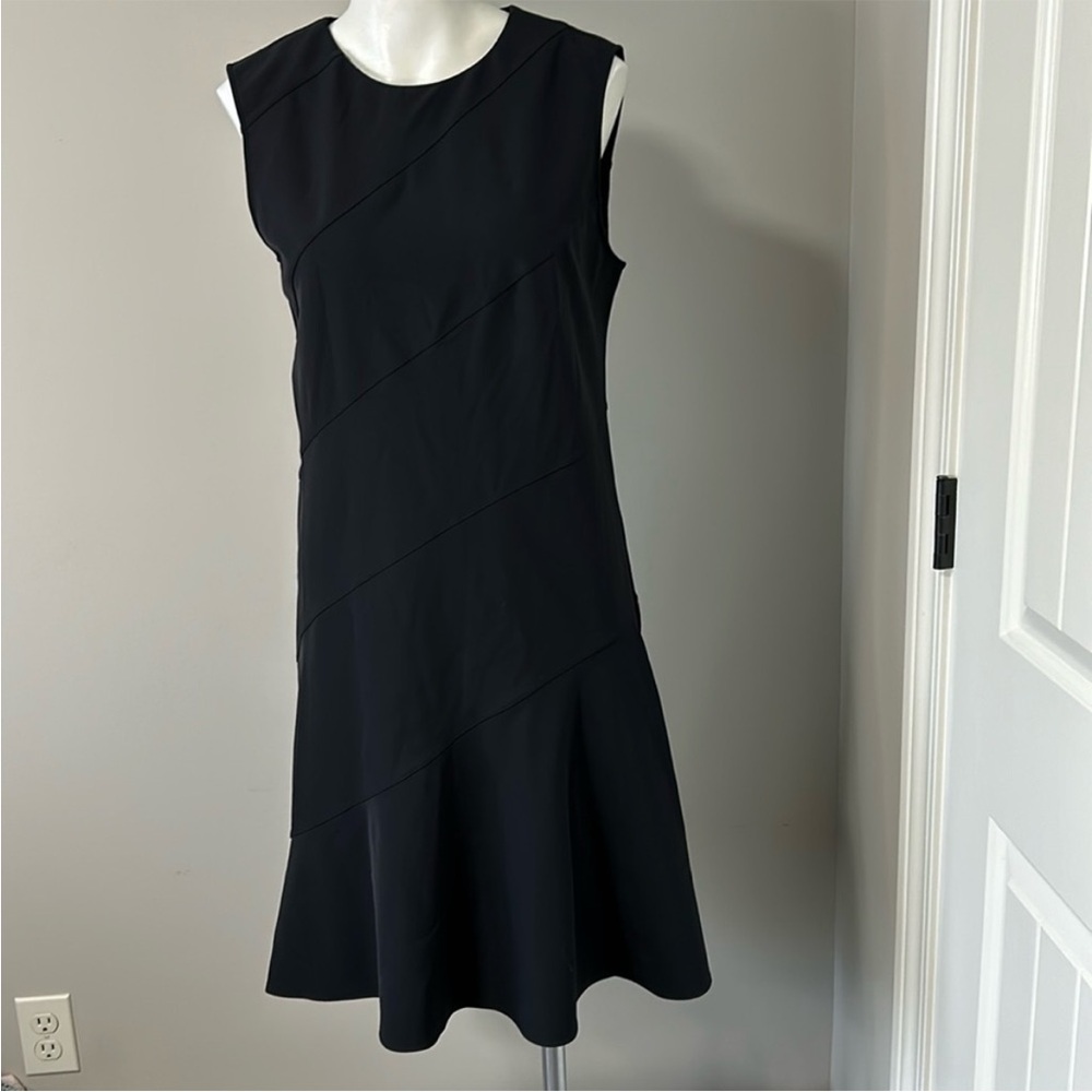 THEORY Diagonal Drape Dress Black Sleeveless Back Zip LBD Sz 0 NEW